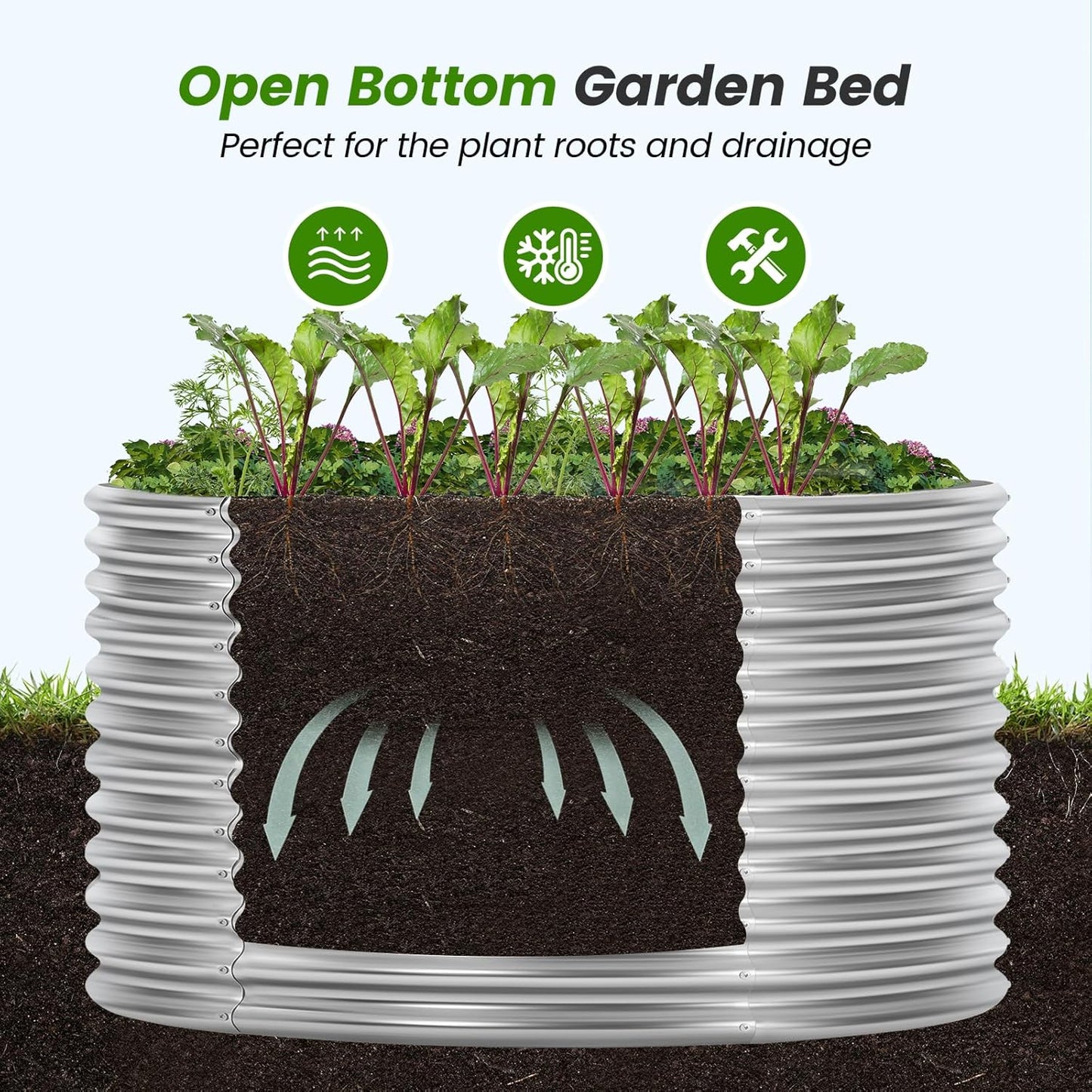 Land Guard 4×4×3ft Galvanized Raised Garden Bed Kit, Round Galvanized Planter Raised Garden Boxes Outdoor, Large Metal Raised Garden Beds for Vegetables, Silver