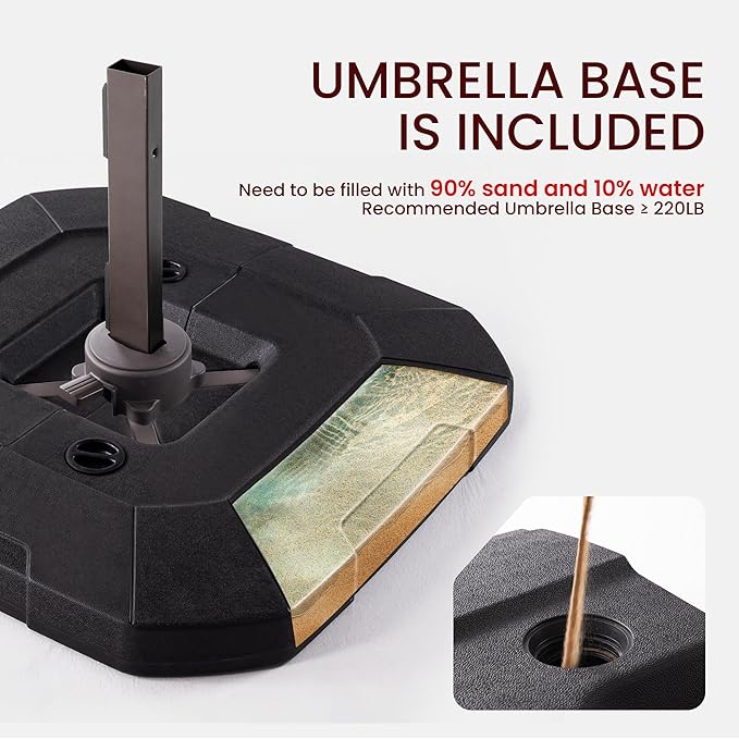 10x10 FT Cantilever Patio Umbrella with Base Included Double Top Outdoor Square Large Heavy Duty Aluminum Offset Umbrellas with 7 Level Tilt 360-degree Rotation for Pool Garden Deck,Wine Red