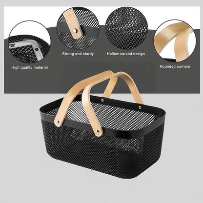 3pcs plastic harvest baskets, foldable wooden handles, rectangular garden storage baskets, for picking and collecting vegetables and fruits in the garden cabinet (Black)