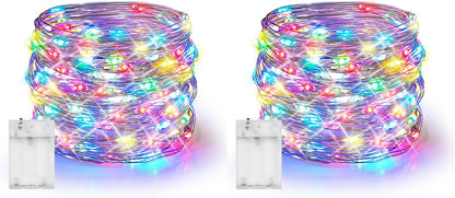 Dazzle Bright Fairy Lights Battery Operated, 2 Pack Total 40FT 120LED Silver Wire Waterproof String Lights, Christmas Decorations for Indoor Outdoor Bedroom Yard Decor, Multi-Colored