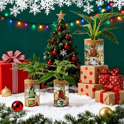 Christmas Vase, Christmas Themed Propagation Stations, Glass Propagation Vases for Plants, Cuttings, Desktop Planter Vase for Home & Office Decor, Set of 12 (6 Large & 6 Small)