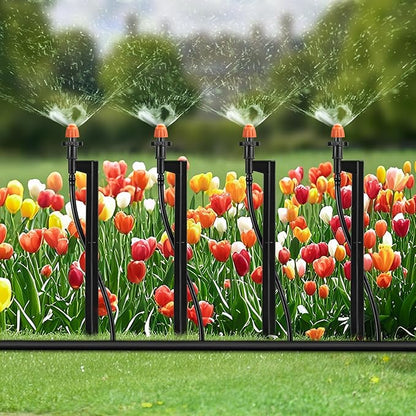 180 Degree Irrigation Sprinkler Heads: Micro Sprinkler Nozzle on 12 Inch Stake with 1/4" Tubing - Drip Spray Emitters for Garden Irrigation System (20 Pack)