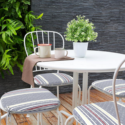 Indoor/Outdoor Chair Cushions 16x17 Inch, Patio Chair Cushions with Ties, All Weather Seat Cushions for Patio Furniture Home Garden Chair Use, Set of 2, Stripe Denim Blue