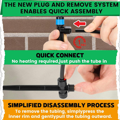 MIXC 60pcs Quick-Connect Drip Irrigation Emitters Fan Shape for 1/4" Drip Irrigation Tubing - Adjustable Push-to-Connect 360° Drip Emitters Vortex on 6" Sturdy Stake for Irrigation System