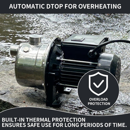 LANCHEZ 1/2 HP Shallow Well Garden Pump, Portable Stainless Steel Water Transfer Draining Irrigation Pump for Lawn Fountain, 960 GPH, 125 Feet Height