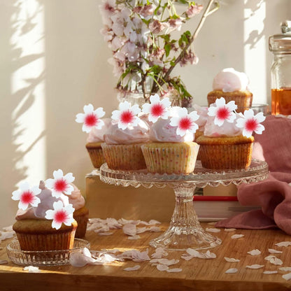 Ephlyn 100Pcs Edible Cherry Blossom Cupcake Toppers Edible Wafer Paper Flowers for Spring Bridal Engagement Baby Shower Birthday Party Cupcake Picks Anniversary Party Decorations Supplies