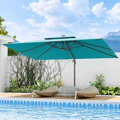 10x13 FT Patio Umbrella, Large Cantilever Rectangular Double Top Heavy Duty Offset Umbrellas with 360° Rotation, Outdoor shade for Garden Deck Pool Patio, Turquoise
