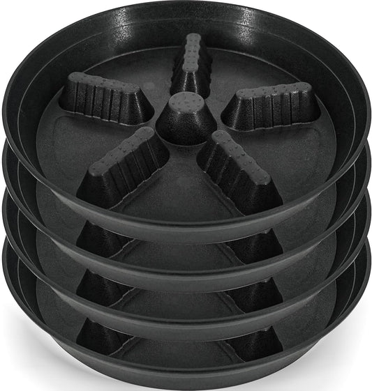 4 Pack Plant Saucer 14 inch, Plastic Plant Saucers for Indoors, Raised Middle Plant Trays for Pots, Water Tray for Plants, Plant Stand Water Catcher Tray, Pot Saucers for Plants
