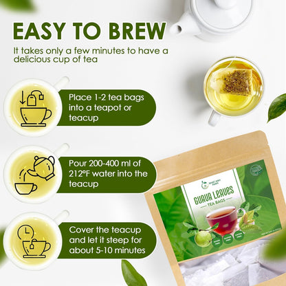 Nhat Anh Farm - Guava Leaf Tea Bags, 100 Teabags - Guava Dried Leaf Tea Bags 100% Natural And Pure , No Chemicals - Additives- Caffeine Free. Herbal Tea for Digestion, Good For Your Health. (Té De Hojas De Guayaba)