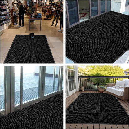 fani Heavy Duty Large Outdoor Indoor Entrance Black Doormat Waterproof Low Profile Entrance Rug Front Door Mat Patio Anti-Skid Rubber Back, 48x120 inch (Black)