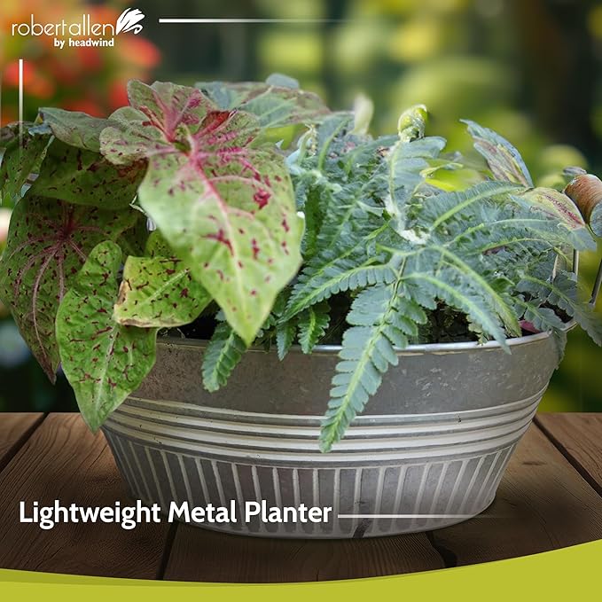 Headwind Vintage Collection 14-Inch White Wash Oval Galvanized Tub with Handles – Metal Wash Basin Planter - Galvanized Metal Tub for Indoor & Outdoor Use by Robert Allen