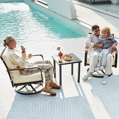 NATURAL EXPRESSIONS Outdoor Bistro Set, 3 Piece Swivel Glider Rocking Chairs Patio Conversation Furniture Set with 2 Rockers, 1 Metal Table and 6" Thick Cushions for Backyard, Porch, Balcony, 350lbs.