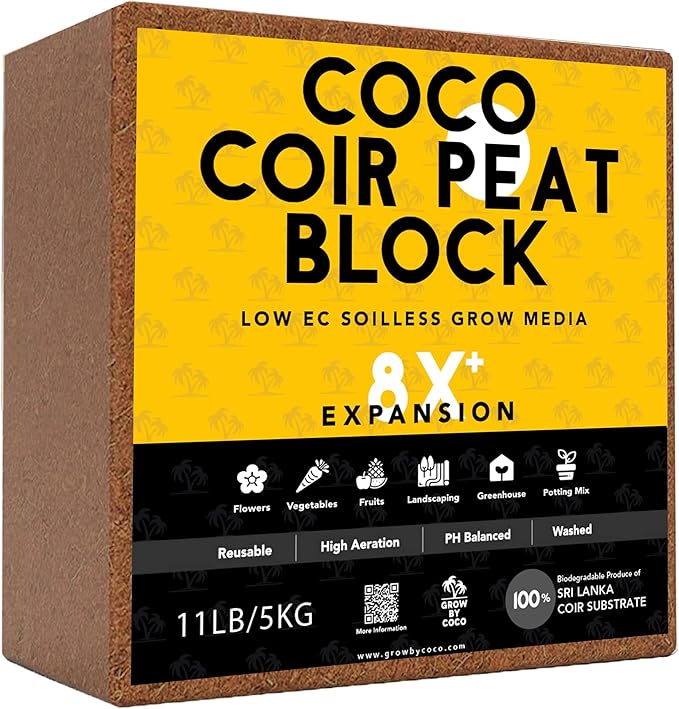 Coco Coir Brick(11lbs) - Premium Organic Coco Peat Brick for Garden Soil & Potting Mixes-Coconut Fiber Substrate Mixes with Potting Soil for Indoor Plants & Outdoor Plants -19 Gallons