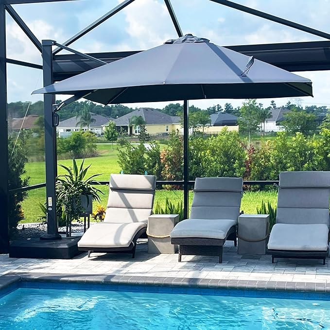 PURPLE LEAF 10 FT Square Patio Umbrella with Base Large Cantilever Outdoor Aluminum Umbrella Offset Umbrella with 360-degree Rotation for Garden Deck Backyard Pool Grey