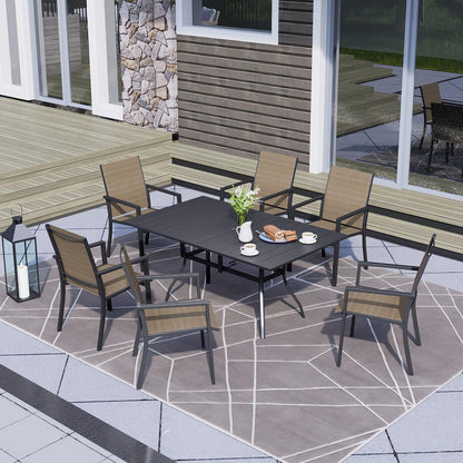 Outdoor Patio Table for 6 Person, Patio Dining Rectangle Table with 1.57" Umbrella Hole for Garden Lawn Backyard Parties, Black Metal Frame 63" L x 38" W x 28" H