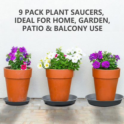 9 Pack Gray Plant Saucer Set, 3×8 inch 3×10 inch 3×12 inch Durable Heavy Duty Plastic Pot Trays, Large Planter Saucers Water Catcher Plates, Round Drip Trays for Indoor Outdoor Gardening
