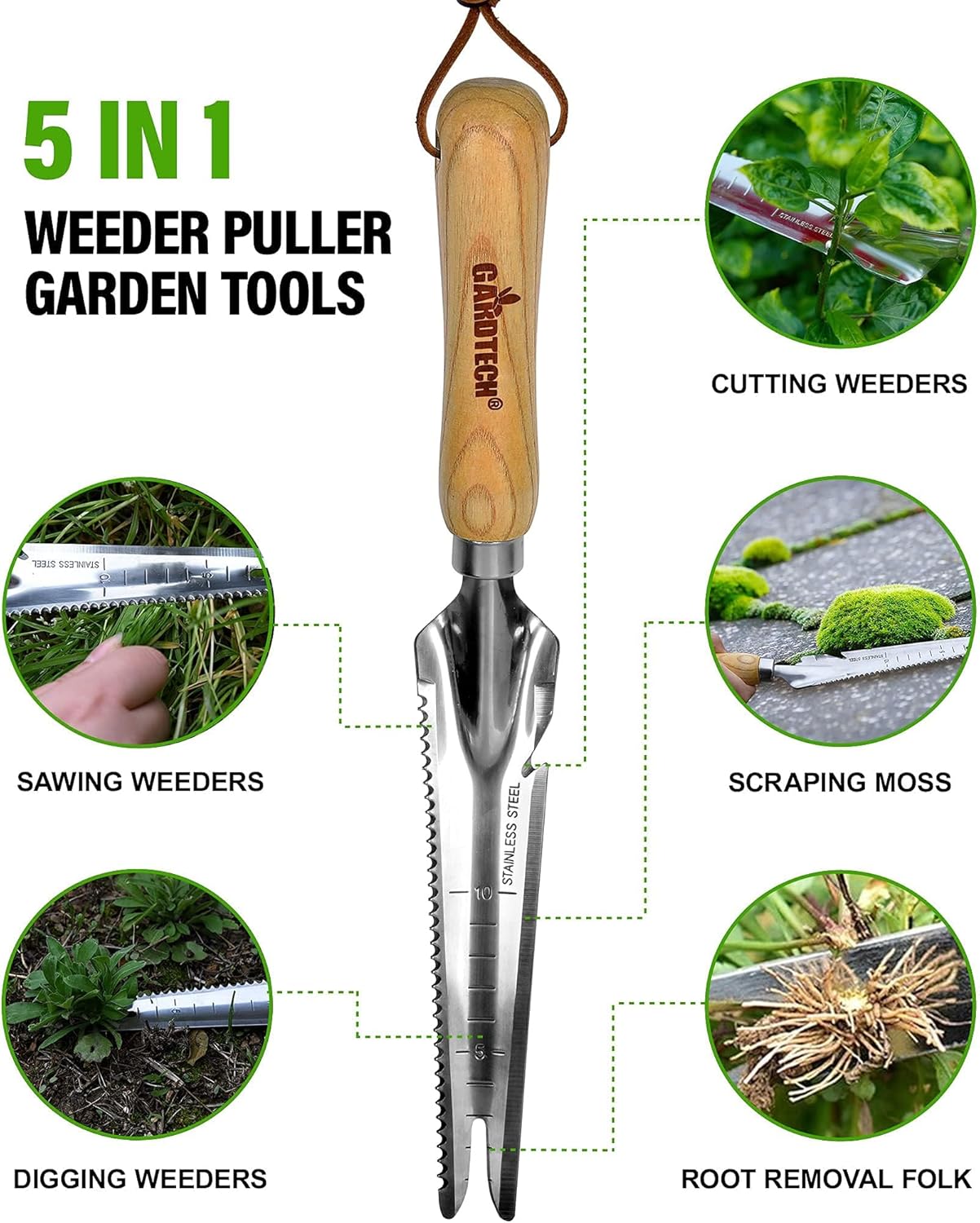 Gardtech Garden Tool Set, Made by Real Ash Wood Handle and Thicken Stainless Steel- 3 Pcs Including Garden Hand Trowel, Transplant, Cultivator-Gardening Gifts for Gardener