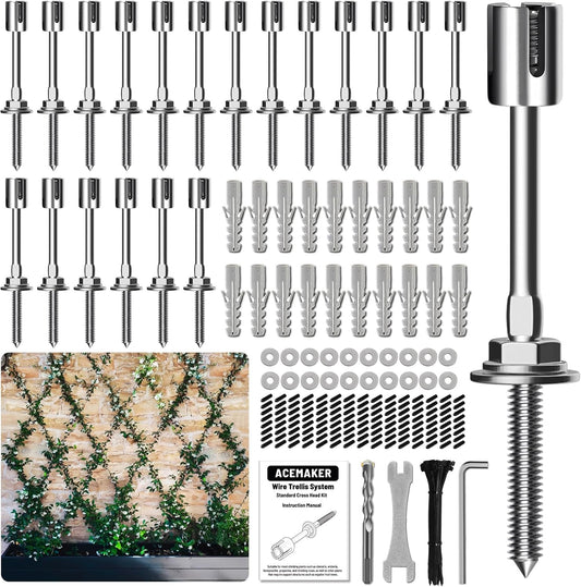 Wire Trellis for Climbing Plants Outdoor, 20-Set Wall Trellis Kit for 5/64"(2mm) Wire Ropes, T316 Espalier System for Fence and Garden DIY Projects (Hubs Only, Without Cable)
