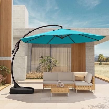Grand patio 12 FT Sunbrella Outdoor Cantilever Umbrella with Base Patio Large Aluminum Offset Umbrella for Deck Yard (Aruba-SUNBRELLA, 12 FT)