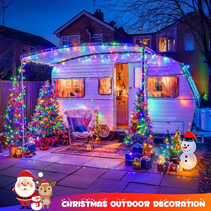 JMEXSUSS 2 Pack Solar String Light 100LED 32.8ft 8 Modes Solar Christmas Lights Waterproof for Gardens, Wedding, Party, Homes, Christmas Tree, Curtains, Outdoors (Multicolor)