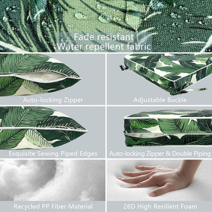 LVTXIII Outdoor Deep Seat Cushion 24"x24"x4" Patio Seat and Back Cushion Set Seasonal Chair Cushion for Dining Arm Chairs, Wicker Chairs and Garden Furniture Decoration, Swaying Palms Green