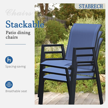 Outdoor Patio Chairs Set of 6, Blue Stackable Outdoor Chairs, Lightweight Patio Set with High Back, Metal Dining Chair for Lawn, Garden, Yard and Deck