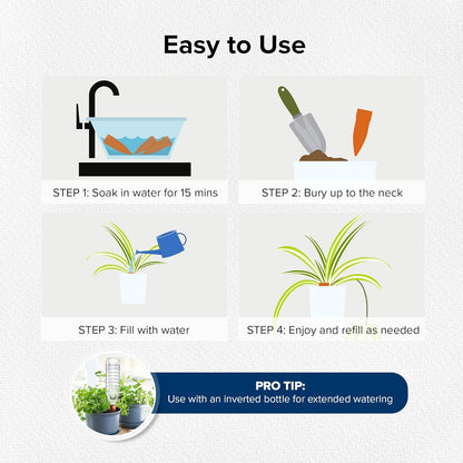 Plant Watering Spikes with Lids - Ideal for 5”-9” Pots - Vacation Friendly - Terracotta - Medium - Set of 4