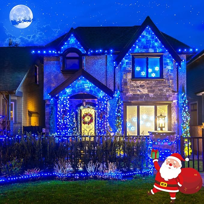 JMEXSUSS 2 Pack Blue Solar Christmas Lights: 100 LED 33ft Blue Solar Lights Outdoor, 8 Modes Solar String Lights for Outside Christmas Tree Gardens Party