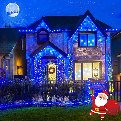 JMEXSUSS 2 Pack Blue Solar Christmas Lights: 100 LED 33ft Blue Solar Lights Outdoor, 8 Modes Solar String Lights for Outside Christmas Tree Gardens Party