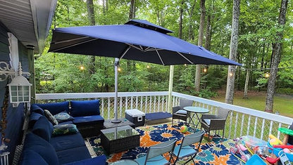 PURPLE LEAF 10 FT Patio Offset Umbrella Outdoor Cantilever Umbrella Hanging Umbrellas, 36 Month Fade Resistance & Water-repellent UV Protection Fabric Canopy with Crank & Water Tank Base (Navy Blue)