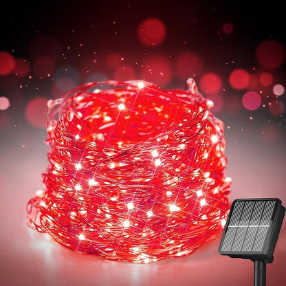 Solar String Lights for Outside, 72Ft 200 LED Solar Fairy Lights with 8 Modes, Solar Powered Fairy Lights Waterproof for Christmas Tree Garden Party Wedding（Red）