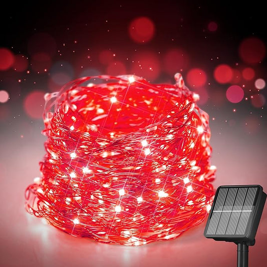 Solar String Lights for Outside, 72Ft 200 LED Solar Fairy Lights with 8 Modes, Solar Powered Fairy Lights Waterproof for Christmas Tree Garden Party Wedding（Red）