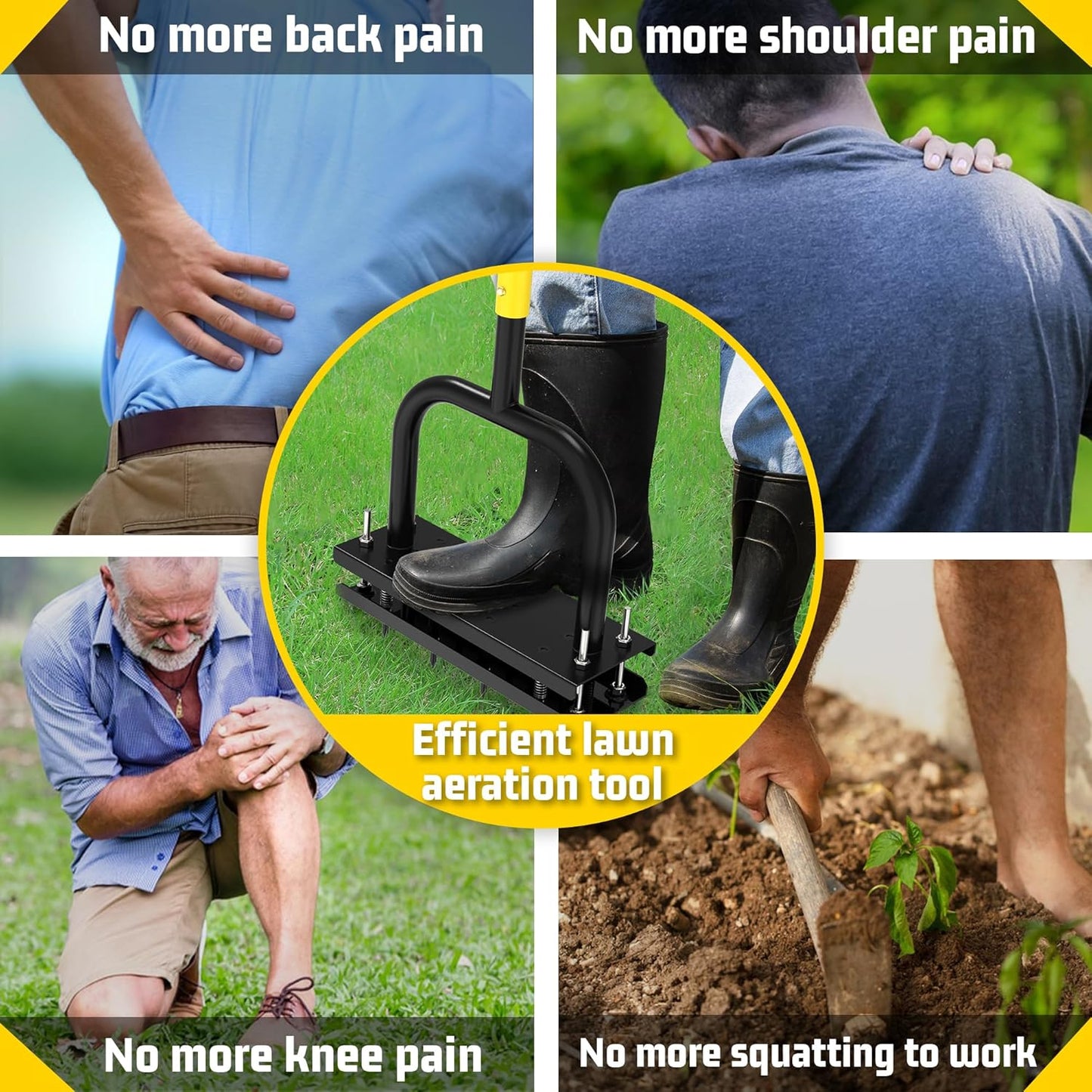 Lawn Aerator Tool, Lawn Aerator with 12 Spikes, Automatic Leaf and Dirt Cleaning with Spring-Loaded Design, Metal Manual Aerator for Loosening Soil Aerating Patio, Yard, Garden