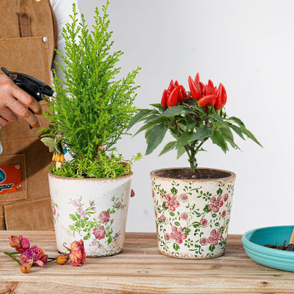 Sungmor Vintage Ceramic Plant Pots, Set of 2 Pretty Ice Cracked Glaze Ceramic Flower Pots, 5.5in. Herb Planters with Drainage Hole, Tuscan Planters for Indoor Outdoor Plants, Home Garden Decor Pot