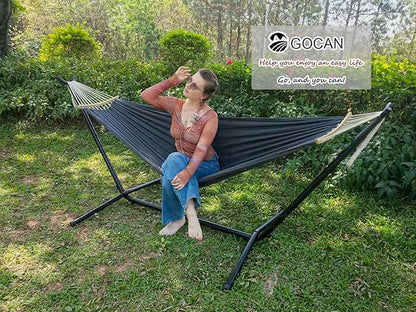 Double Hammock 2 Person Extra Large 220x150cm Total Length 330cm Load 500lb Canvas Cotton Hammock for Patio Porch Garden Backyard Lounging Outdoor and Indoor with Removable Spreader bar