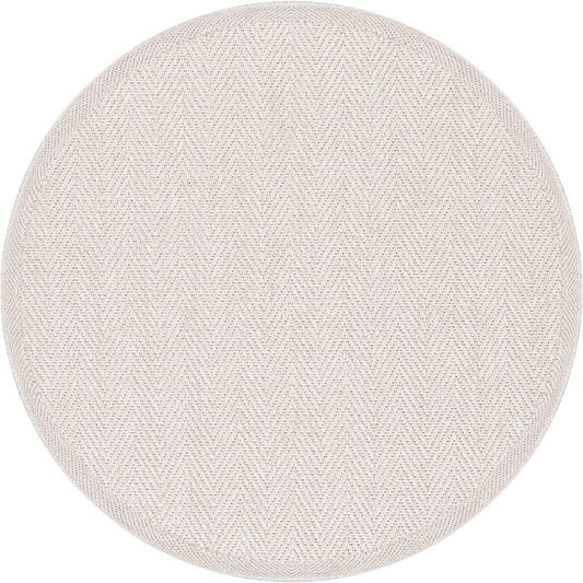 CAMILSON Easy Jute Round Rug 4ft Indoor Outdoor Off-White Color Fiber Area Rugs for Living Room and Patio Rug Herringbone Boho Woven Design Easy-Cleaning Washable Outside Carpet Alfombras (4 Round)