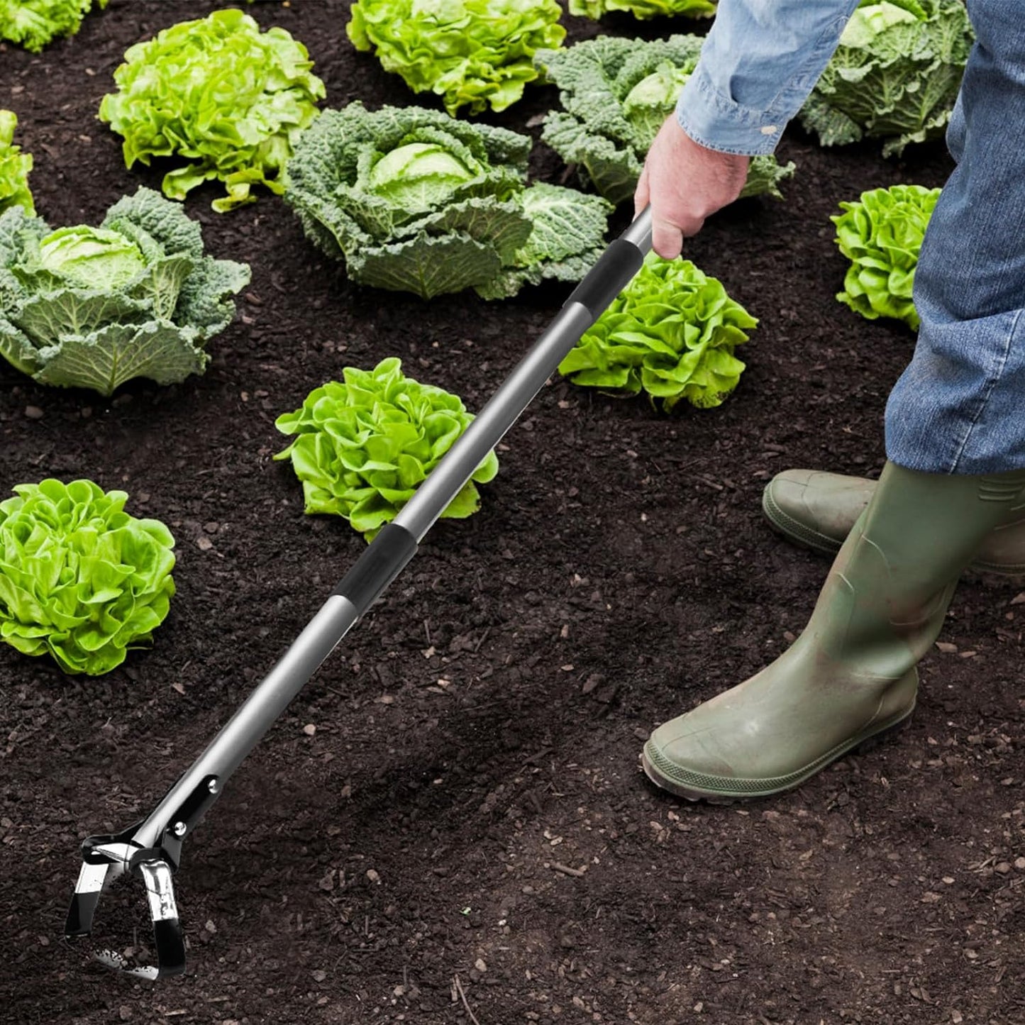Walensee Action Hoe for Weeding Stirrup Hoe Tools for Garden Hula-Ho with Adjustable 36-66 Inch Scuffle Loop Hoe Gardening Weeder Cultivator Durable Handle Weeding Rake with Cushioned Grip