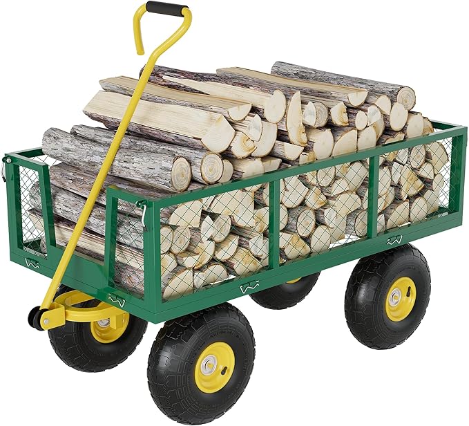 500 Lbs Garden Wagon, 2-in-1 Heavy-Duty Steel Garden Cart, with 10 Inch All-Terrain Tires and Removable Mesh Side Panels, 180° Rotating Handle, Metal Multi-Function Carts, Outdoor Gardens Wagon Cart