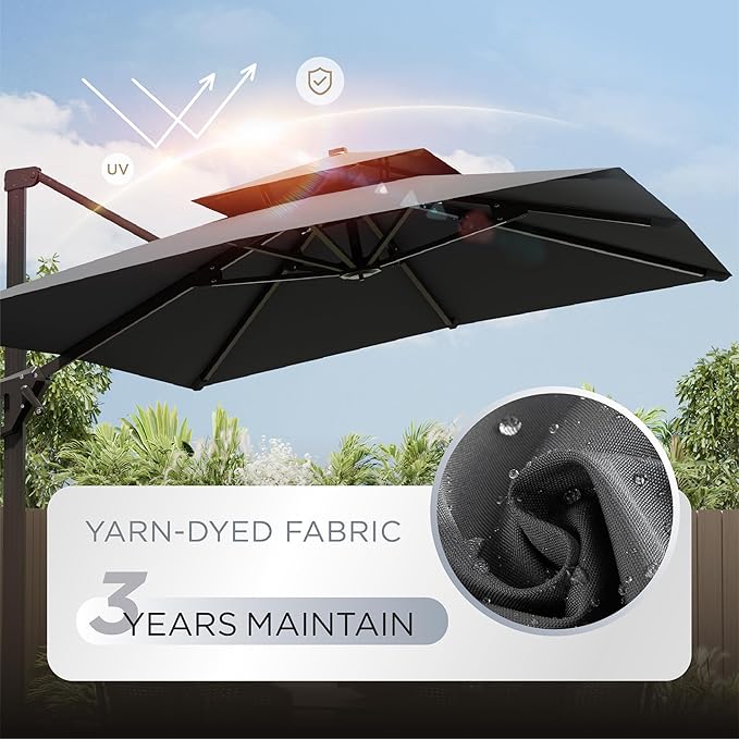 10' X 13' Patio Umbrella Outdoor Large Rectangle Offset Cantilever Umbrellas Double Top Heavy Duty Windproof with 360-degree Rotation for Pool Garden Deck