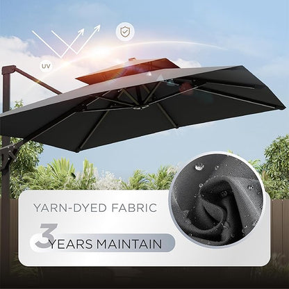 10' X 13' Patio Umbrella Outdoor Large Rectangle Offset Cantilever Umbrellas Double Top Heavy Duty Windproof with 360-degree Rotation for Pool Garden Deck