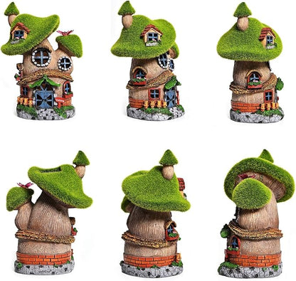 ASAWASA Flocked Mushroom Fairy Garden House with Solar Light,Funny Statue Sculptures for Garden Decor,Exquisite Cottage Figurines for Patio Lawn Yard Gift Decoration