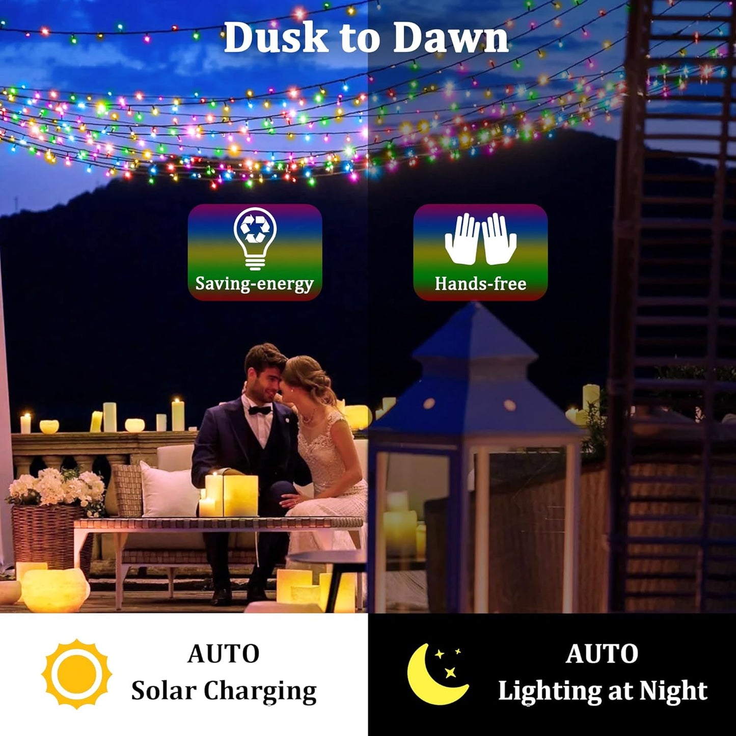 2-Pack 200FT Solar String Lights for Outside, 600 LED Extra-Bright Outdoor with 19 Modes & Timer, Waterproof Fairy Lights for Garden Patio Tree Christmas Decorations (Multicolor)