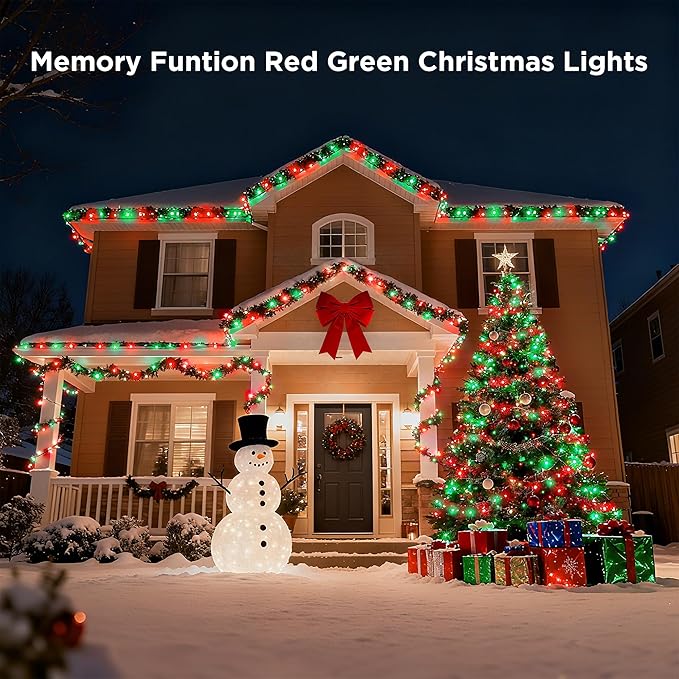 BlcTec Christmas Lights Indoor Outdoor 300 LED 108FT UL Certified Christmas Tree Lights with 8 Modes, Waterproof, Timer, End to End Connectable String Light for Trees, Patio Xmas Decor, Red Green