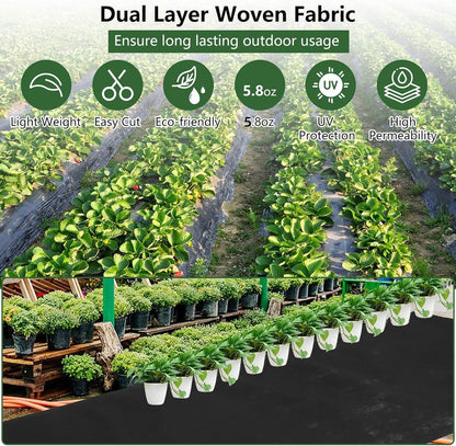 Woven Landscape Fabric 5.8oz, 3 x 300FT Weed Fabric Barrier, Double Layer, Garden Fabric Weed Barrier, Weed Control Fabric Ground Cover, Gardening Mat for Garden Beds, Landscaping