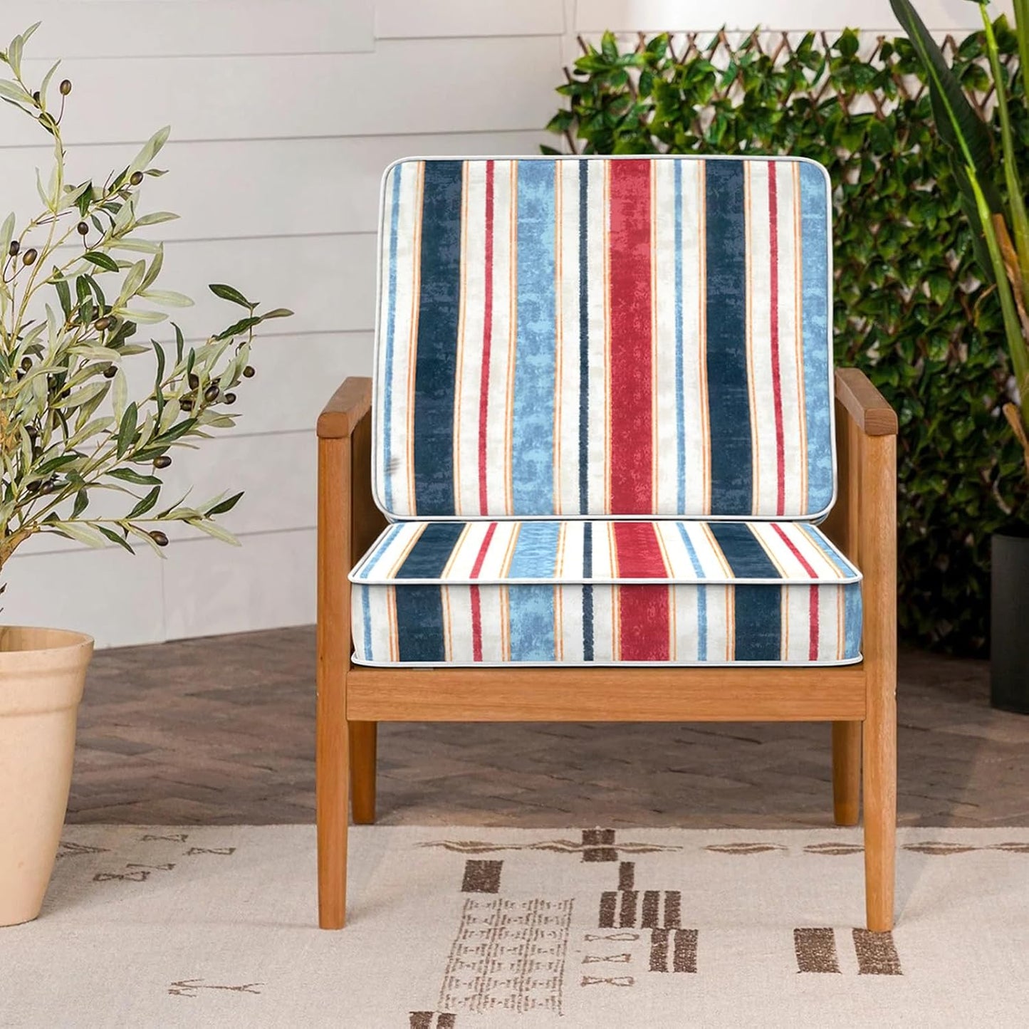 LVTXIII Patio Chair Cushions 22"x22"x3", Water-Repellent Outdoor Seat Cushions for Patio Furniture, Square Chair Pads with Ties for Home Garden Decoration, Set of 2, Stripe Red Blue