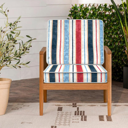 LVTXIII Patio Chair Cushions 22"x22"x3", Water-Repellent Outdoor Seat Cushions for Patio Furniture, Square Chair Pads with Ties for Home Garden Decoration, Set of 2, Stripe Red Blue