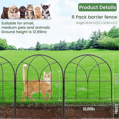 Small 12.55"*16.53" Decorative Garden Fencing Border, No Dig Fences Barrier, Black Metal Fence, Garden Edging Fence Panel, Dog Fence Outdoor for Yard, Flower Bed (6 Pcs)