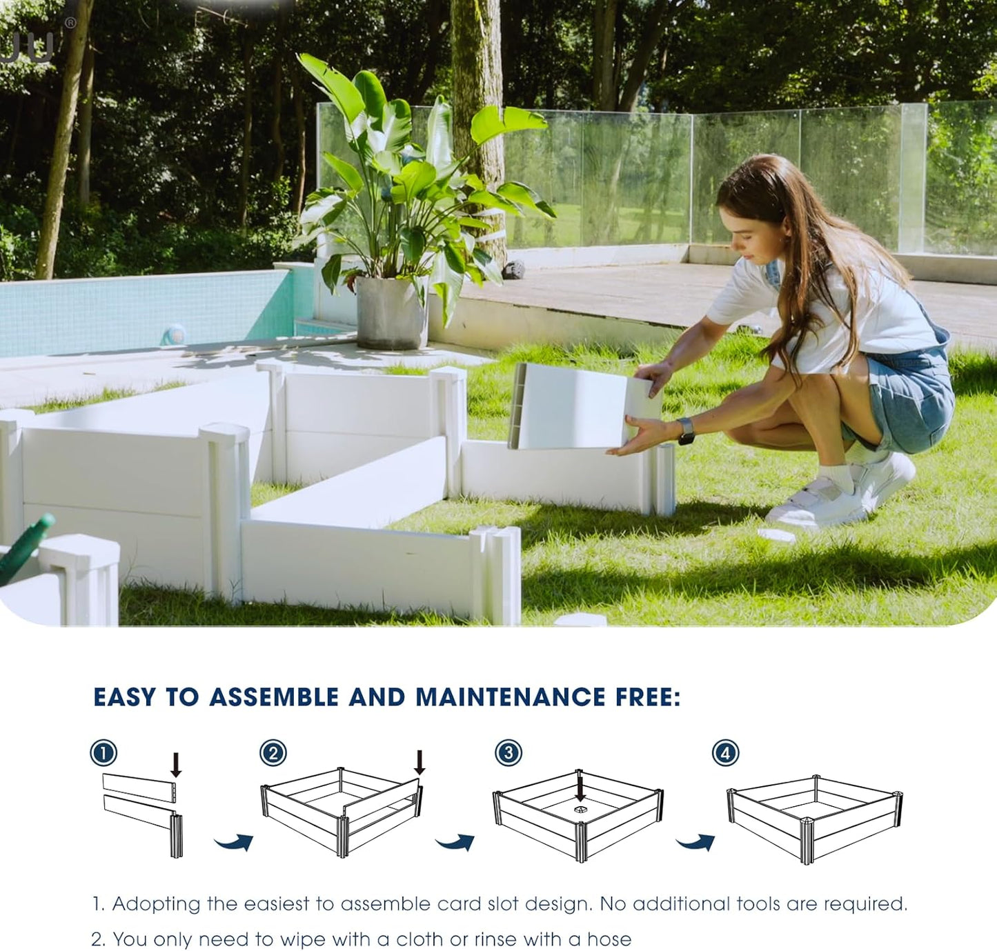 PASAMIC Durable Vinyl Raised Garden Bed, 4x4x1ft Raised Bed for Gardening, Planter Box with Open Bottom, Raised Garden Bed Outdoor, DIY Above Ground Garden Bed for Fruit, Vegetables, Herbs