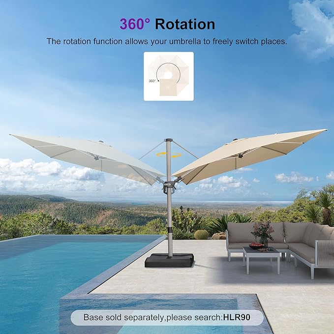 PURPLE LEAF 9' X 12' Left-right Tilting Patio Umbrella Outdoor Swivel Cantilever Umbrella Aluminum Offset Umbrella with Champagne Frame and 360-degree Rotation for Garden Deck Pool, Beige