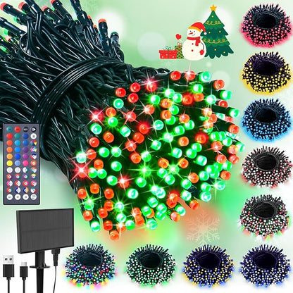 LitHome 100 LED Solar Christmas String Lights Outdoor, 33FT 34Colors Solar/USB String Lights Waterproof with Remote, 102 Modes Color Changing Christmas Light Dimmable for Xmas Tree Party Indoor Decor